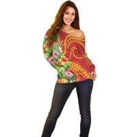 Polynesian Tribal Flower Tattoo Off Shoulder Sweater Special Vermilion Vibe