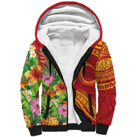 Polynesian Tribal Flower Tattoo Sherpa Hoodie Special Vermilion Vibe LT9 Unisex Brownish-red - Polynesian Pride