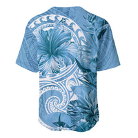 Polynesian Hibiscus Flower Tribal Baseball Jersey Blue Color