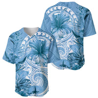 Polynesian Hibiscus Flower Tribal Baseball Jersey Blue Color