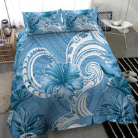 Polynesian Hibiscus Flower Tribal Bedding Set Blue Color
