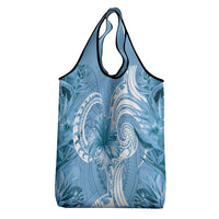Polynesian Hibiscus Flower Tribal Grocery Bag Blue Color