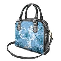 Polynesian Hibiscus Flower Tribal Shoulder Handbag Blue Color