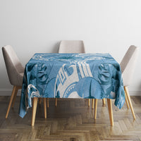 Polynesian Hibiscus Flower Tribal Tablecloth Blue Color