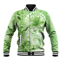 Polynesian Hibiscus Flower Tribal Baseball Jacket Lime Green Color