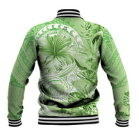 Polynesian Hibiscus Flower Tribal Baseball Jacket Lime Green Color
