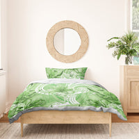 Polynesian Hibiscus Flower Tribal Bedding Set Lime Green Color
