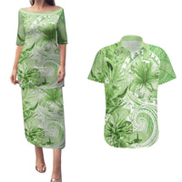 Polynesian Hibiscus Flower Tribal Couples Matching Puletasi and Hawaiian Shirt Lime Green Color LT9 Lime Green - Polynesian Pride