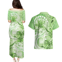 Polynesian Hibiscus Flower Tribal Couples Matching Puletasi and Hawaiian Shirt Lime Green Color LT9 - Polynesian Pride