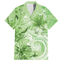 Polynesian Hibiscus Flower Tribal Family Matching Tank Maxi Dress and Hawaiian Shirt Lime Green Color