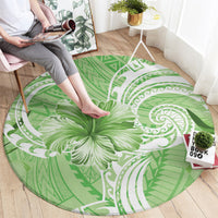 Polynesian Hibiscus Flower Tribal Round Carpet Lime Green Color
