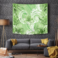 Polynesian Hibiscus Flower Tribal Tapestry Lime Green Color