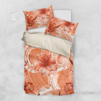 Polynesian Hibiscus Flower Tribal Bedding Set Peach Color