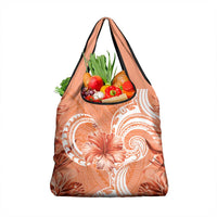 Polynesian Hibiscus Flower Tribal Grocery Bag Peach Color