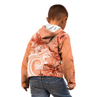 Polynesian Hibiscus Flower Tribal Kid Hoodie Peach Color