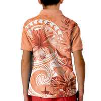 Polynesian Hibiscus Flower Tribal Kid Polo Shirt Peach Color