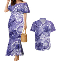 Polynesian Hibiscus Flower Tribal Couples Matching Mermaid Dress and Hawaiian Shirt Violet Color LT9 Violet - Polynesian Pride