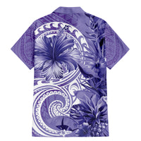 Polynesian Hibiscus Flower Tribal Family Matching Mermaid Dress and Hawaiian Shirt Violet Color
