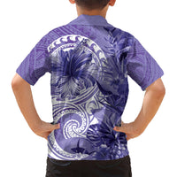 Polynesian Hibiscus Flower Tribal Kid Hawaiian Shirt Violet Color