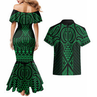 Kakariki Maori Ta Moko Poutama Art Couples Matching Mermaid Dress and Hawaiian Shirt LT9 - Polynesian Pride
