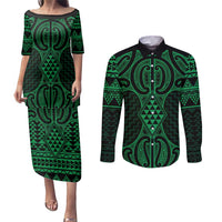 Kakariki Maori Ta Moko Poutama Art Couples Matching Puletasi and Long Sleeve Button Shirt