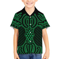 Kakariki Maori Ta Moko Poutama Art Family Matching Puletasi and Hawaiian Shirt LT9 Son's Shirt Green - Polynesian Pride