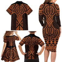 Karaka Maori Ta Moko Poutama Art Family Matching Long Sleeve Bodycon Dress and Hawaiian Shirt LT9 - Polynesian Pride