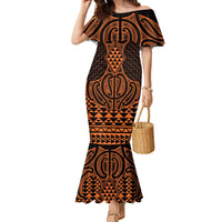 Karaka Maori Ta Moko Poutama Art Family Matching Mermaid Dress and Hawaiian Shirt LT9 Mom's Dress Gold - Polynesian Pride