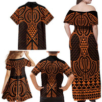 Karaka Maori Ta Moko Poutama Art Family Matching Off Shoulder Maxi Dress and Hawaiian Shirt