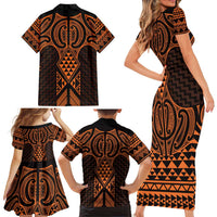 Karaka Maori Ta Moko Poutama Art Family Matching Short Sleeve Bodycon Dress and Hawaiian Shirt LT9 - Polynesian Pride