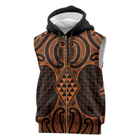 Karaka Maori Ta Moko Poutama Art Sleeveless Zip Hoodie LT9 Gold - Polynesian Pride