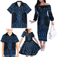 Kikorangi Maori Ta Moko Poutama Art Family Matching Off The Shoulder Long Sleeve Dress and Hawaiian Shirt LT9 - Polynesian Pride