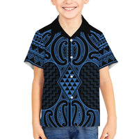 Kikorangi Maori Ta Moko Poutama Art Family Matching Summer Maxi Dress and Hawaiian Shirt LT9 Son's Shirt Blue - Polynesian Pride