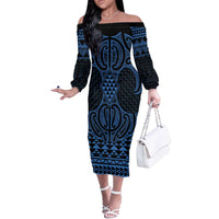 Kikorangi Maori Ta Moko Poutama Art Off The Shoulder Long Sleeve Dress