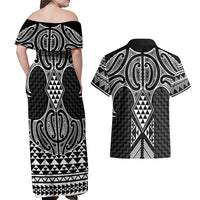 Ma Maori Ta Moko Poutama Art Couples Matching Off Shoulder Maxi Dress and Hawaiian Shirt