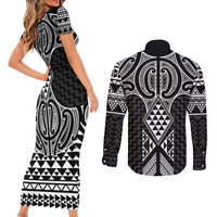 Ma Maori Ta Moko Poutama Art Couples Matching Short Sleeve Bodycon Dress and Long Sleeve Button Shirt