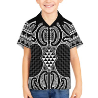 Ma Maori Ta Moko Poutama Art Family Matching Off The Shoulder Long Sleeve Dress and Hawaiian Shirt LT9 Son's Shirt White - Polynesian Pride