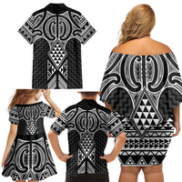 Ma Maori Ta Moko Poutama Art Family Matching Off Shoulder Short Dress and Hawaiian Shirt