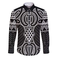 Ma Maori Ta Moko Poutama Art Family Matching Puletasi and Hawaiian Shirt LT9 Dad's Shirt - Long Sleeve White - Polynesian Pride