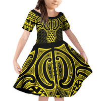 Mahi-dawg Maori Ta Moko Poutama Art Family Matching Off Shoulder Short Dress and Hawaiian Shirt