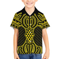 Mahi-dawg Maori Ta Moko Poutama Art Family Matching Puletasi and Hawaiian Shirt LT9 Son's Shirt Yellow - Polynesian Pride