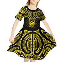 Mahi-dawg Maori Ta Moko Poutama Art Kid Short Sleeve Dress