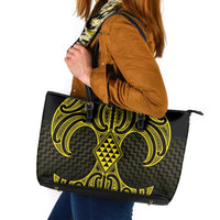 Mahi-dawg Maori Ta Moko Poutama Art Leather Tote Bag LT9 Yellow - Polynesian Pride
