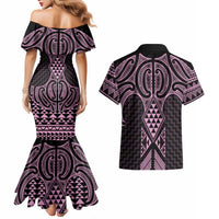 Mawhero Maori Ta Moko Poutama Art Couples Matching Mermaid Dress and Hawaiian Shirt LT9 - Polynesian Pride