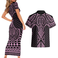 Mawhero Maori Ta Moko Poutama Art Couples Matching Short Sleeve Bodycon Dress and Hawaiian Shirt LT9 - Polynesian Pride