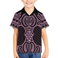 Mawhero Maori Ta Moko Poutama Art Family Matching Long Sleeve Bodycon Dress and Hawaiian Shirt LT9 Son's Shirt Pink - Polynesian Pride