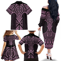 Mawhero Maori Ta Moko Poutama Art Family Matching Off The Shoulder Long Sleeve Dress and Hawaiian Shirt LT9 - Polynesian Pride