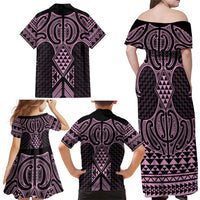 Mawhero Maori Ta Moko Poutama Art Family Matching Off Shoulder Maxi Dress and Hawaiian Shirt