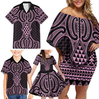 Mawhero Maori Ta Moko Poutama Art Family Matching Off Shoulder Short Dress and Hawaiian Shirt