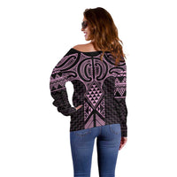 Mawhero Maori Ta Moko Poutama Art Off Shoulder Sweater